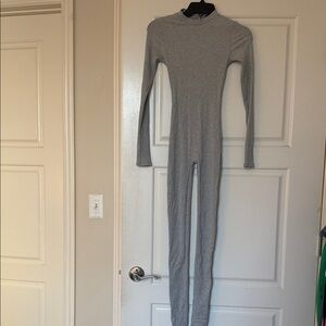 Fashion Nova Heather Gray Ribbed Knit jumpsuit